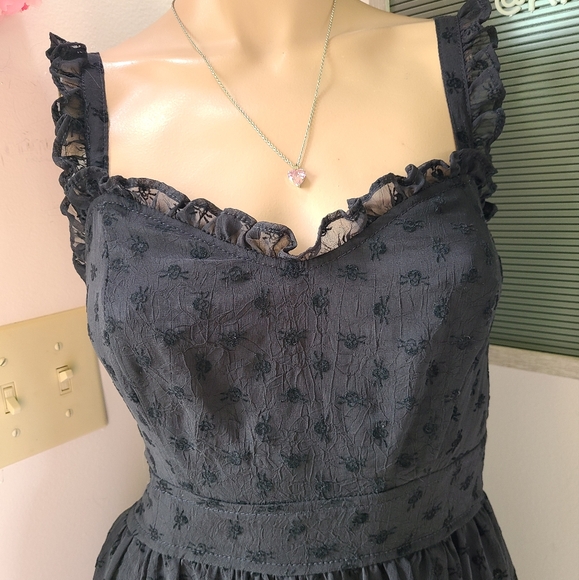 Y2K Royal Bones By Tripp Flocked Skull Mini Dress Size Sm ☠️ - Picture 4 of 11